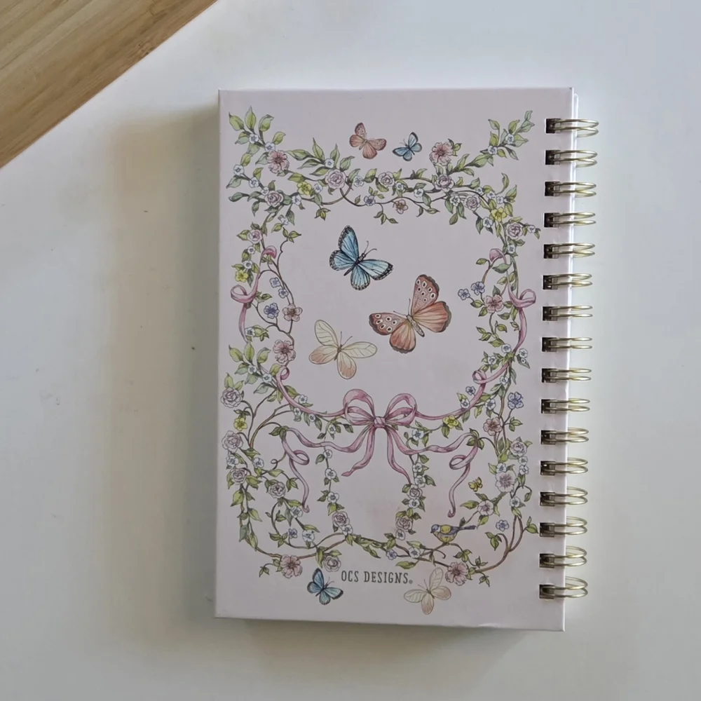 OCS Design Vintage Inspo Floral Butterfly Hardcover Medium Spiral Ruled Notebook